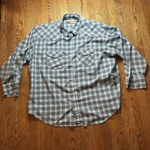 Vintage Big Mac Shirt Mens 3XL Green White Snap Western Pearl Snap Plaid USA 90s